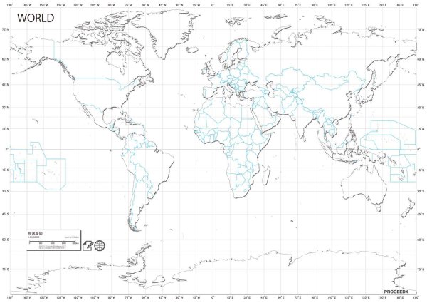 画像1: PROCEEDX美しい世界地図 書き込み自由 ホワイト学習ポスターミニマルマップA1ビッグサイズ 折り目なし送付日本製 影付き1362 [ポスター] (1)