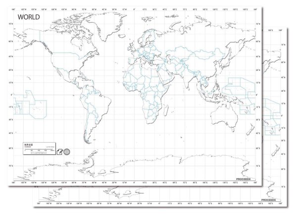 画像1: PROCEEDX美しい世界地図 書き込み自由 ホワイト学習ポスターミニマルマップA1ビッグサイズ 2枚セット 8つ折り送付日本製 影付き1363 [ポスター] (1)